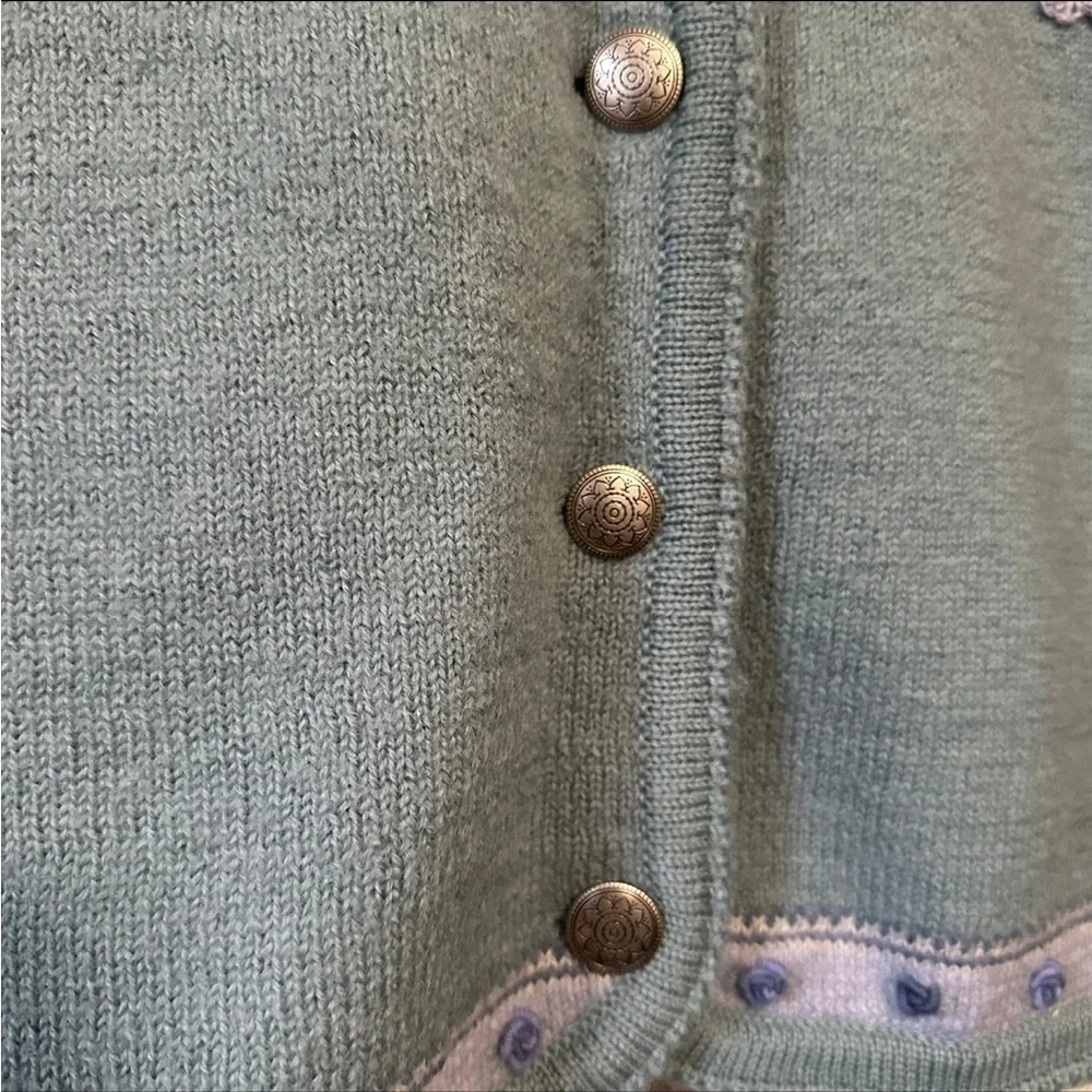 Tally Ho Blue and Gray Floral Fair Isle Cardigan Sweater Medium - Picture 5 of 8